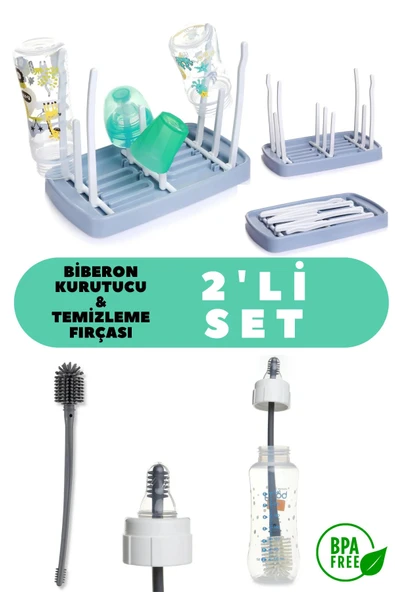Espas Home Biberon Kurutucu Ve Temizlik Fırçası 2'li Set Mavi ürün görseli 1