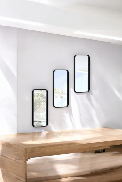 UCR HOME Dikdörtgen Set Aynalı Duvar Aksesuarı Sunumluk İkramlık Kahve ve Çay Çok Amaçlı 3 Adet ürün görseli 1
