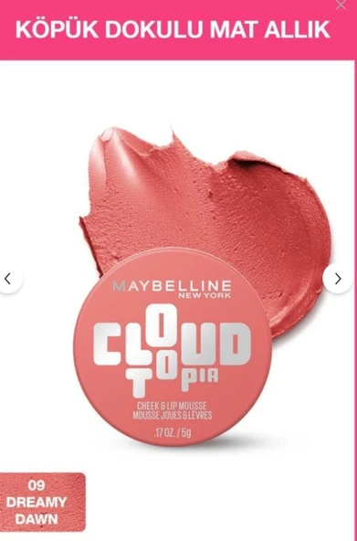Maybelline New York Cloudtopia Köpük Dokulu Mat Allık & Ruj 09 Dreamy Dawn ürün görseli 1