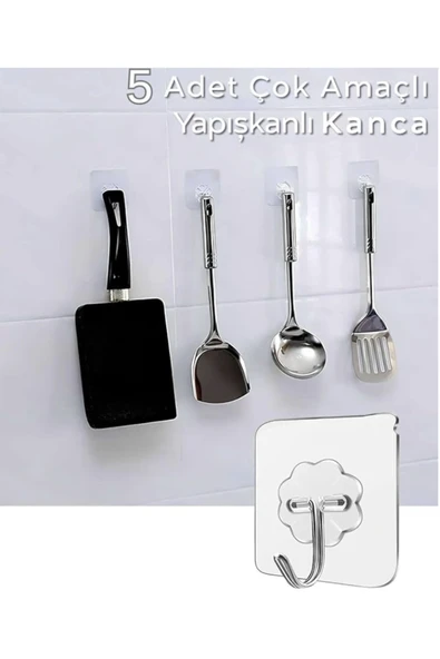 SAVORYHOME 5 Adet Şeffaf Güçlü Kendinden Yapışkanlı Kapı Duvar Askı Kanca Ağır Yük Taşıma ürün görseli 1