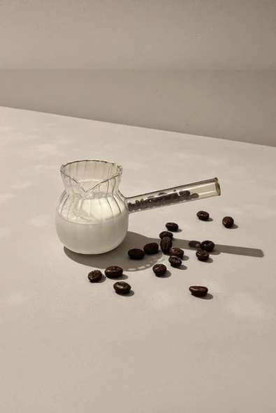 UCR HOME Kahve Süt Cezvesi Kahve Çekirdek Kulplu Isıya Dayanıklı Cam 400 ML ürün görseli 1