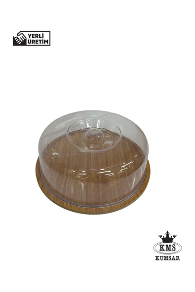 kmskumsar Ahşap Kek Fanus Akrilik Kap Orta Boy(STAND 26/KAP 24CM) ürün görseli 1