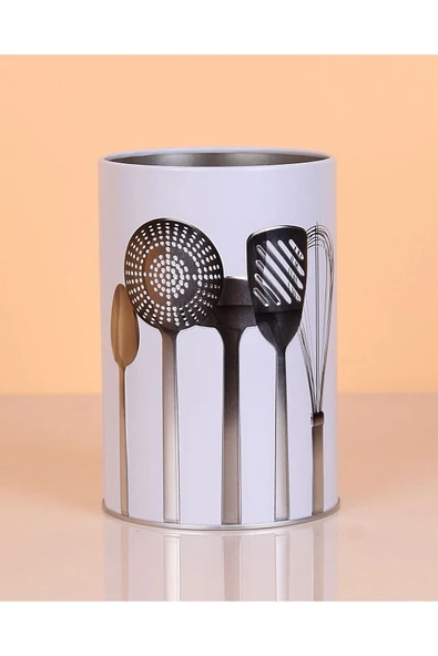UCR HOME Metal Silindir Desenli Kaşıklık Servis Kepçe Kevgir Düzenleyici Toparlayıcı BEYAZ ürün görseli 1