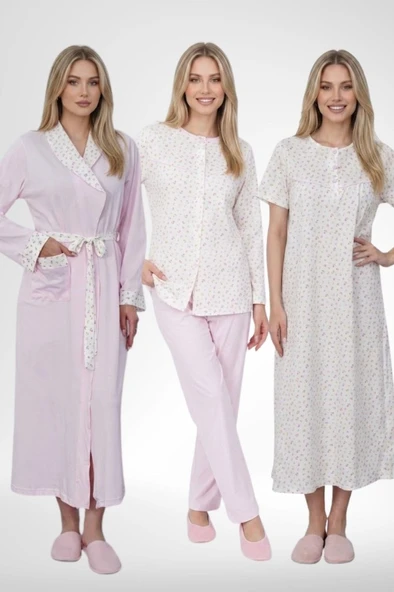 Mecit 6387 Pembe Büyük Beden Kadın Sabahlık Gecelik Pijama Takımı ürün görseli 1