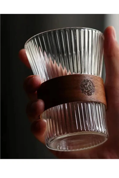 UCR HOME Origami Ahşap Tutacaklı Borosilikat Latte Su Kahve Meşrubat Kokteyl Bardağı ürün görseli 1
