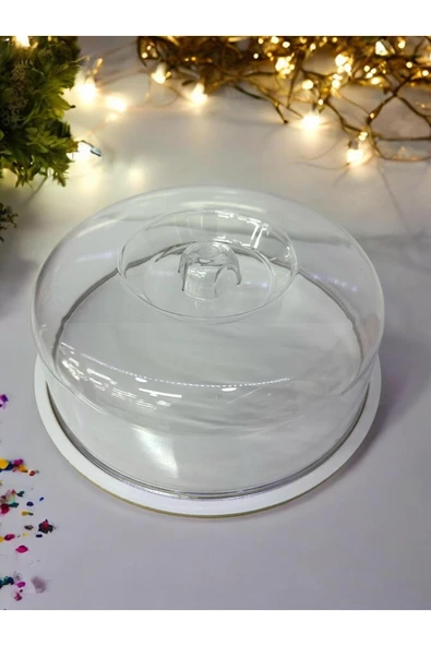 UCR HOME Ahşap Stand Akrilik Kap Orta Boy Kek Fanusu Stand 26 Kap 24 cm ürün görseli 1