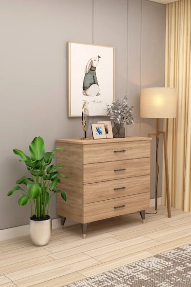 Lüks 4 Çekmeceli Şifonyer Komodin %100 MDF Çok Amaçlı Düzenleyici ŞF-02  SONOMA ürün görseli 1