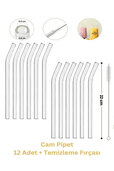 Daisy 12'li Cam Pipet Ve Pipet Temizleme Fırçası Hediye, Kalın Cam Pipet Dayanıklı Pipet ürün görseli 1
