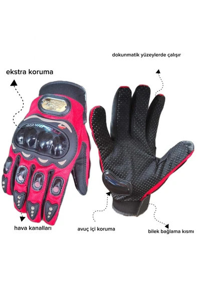 TAHMAZ MOTOR Motosiklet Siyah Korumalı Dokunmatik Ekran Kaymaz Elastik Kumaş Bisiklet Scooter Eldiven ürün görseli 1