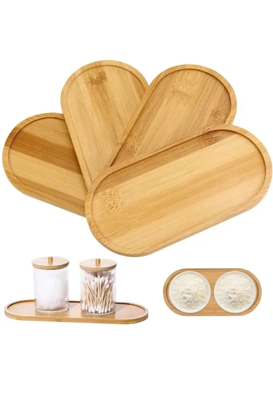 TT KİTCHEN 2 Adet Bambu Oval Sunum ve Servis Tepsisi - Ahşap Tepsi - Yağdanlık Altlığı ürün görseli 1
