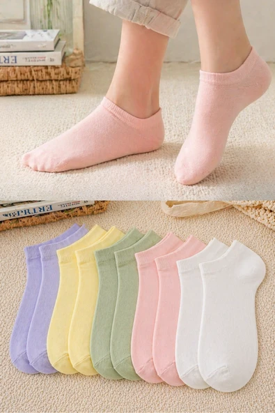 10'lu Pamuk Yoğun Yumuşak Kadın 36 - 40 Patik Düz Çorap - Pastel ürün görseli 1