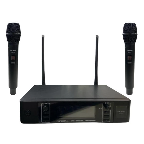 Rose RW-211-EE UHF Kablosuz Telsiz Çift El Mikrofon 2x100 Kanal ürün görseli 1