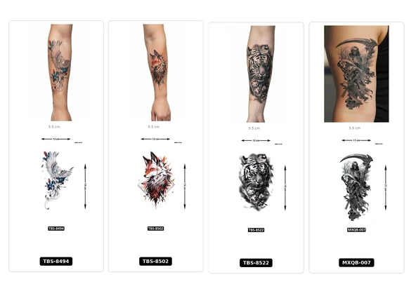 Yapıştırma Dövme 4 Adet Birden 1 Hafta Kalıcı Geçici Dövme Haftalık Set 53 ürün görseli 1