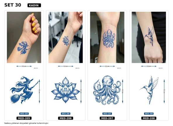 Minimal 5 mm Yarı Kalıcı Geçici Dövme 4 Adet Birden Aylık Mini Set 30 ürün görseli 1
