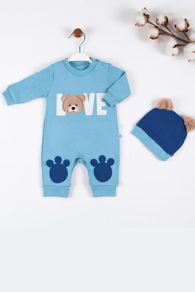 Love Bear Nakışlı % 100 Pamuk Erkek Bebek Tulumu ürün görseli 1
