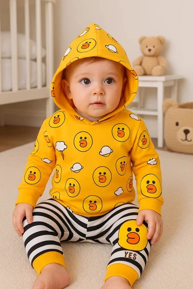 Civciv Desenli 2'li % 100 Pamuk Erkek Bebek Takımı ürün görseli 1
