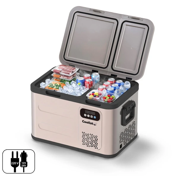 Coolist CLK40D 12/24V/220Volt 39 Litre Çift Bölmeli Outdoor Kompresörlü Bluetooth Bağlantılı Oto Buzdolabı ürün görseli 1