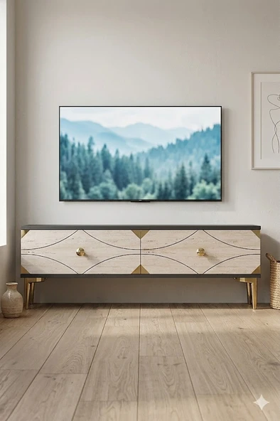 TSA1297ATG ALFA Tv Sehpası Antrasit-Traverten-Gold 120cm ürün görseli 1