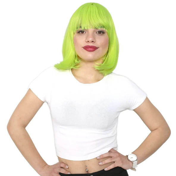 Küt Kahküllü Fiber Sentetik Peruk / Neon Sarı ürün görseli 1
