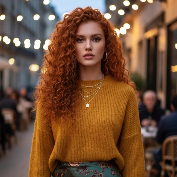 Gerçek Front Lace Tül Peruk / Afro Dalgalı / Bakır 70/75cm ürün görseli 1
