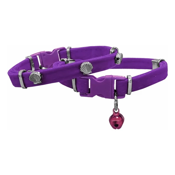 Kadife Kedi Boyun Tasması Midyeli 20-32 cm Mor ürün görseli 1