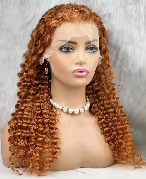 Gerçek Front Lace Tül Peruk / Afro Dalgalı / Bakır 70/75cm - Resim 5