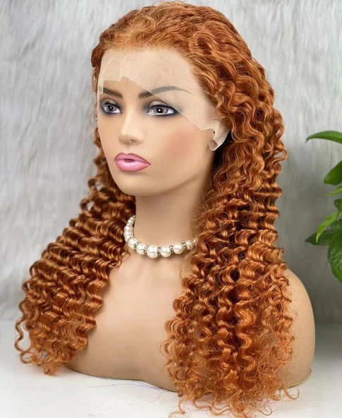 Gerçek Front Lace Tül Peruk / Afro Dalgalı / Bakır 70/75cm - Resim 4