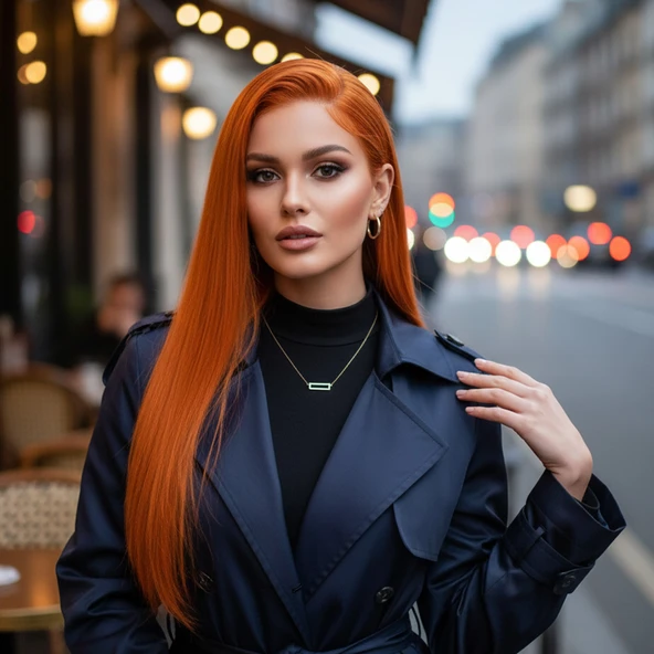 Gerçek Front Lace Tül Peruk / Düz / Canlı Bakır 70/75cm ürün görseli 1