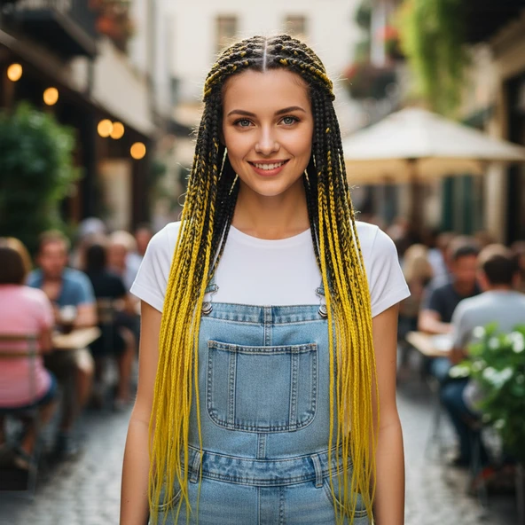 Afrika Örgüsü Ve Rasta İçin Sentetik Ombreli / Siyah / Sarı ürün görseli 1