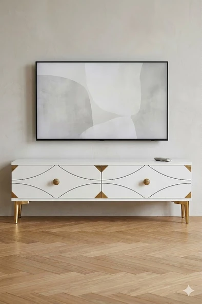TSA1297BG ALFA Tv Sehpası Beyaz-Gold 120cm ürün görseli 1
