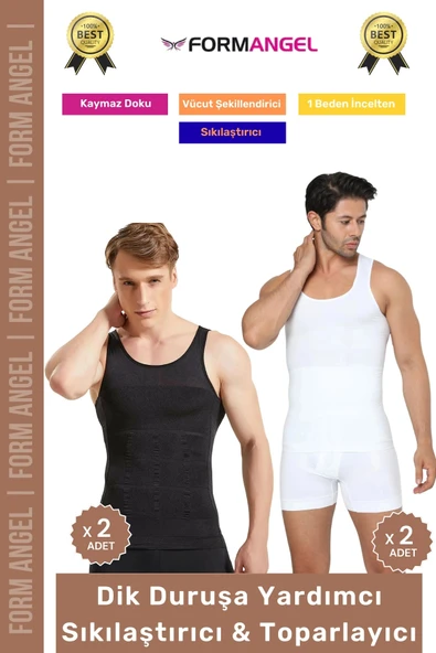 #ErkekKorse Dik Duruş Vücut Bel Göğüs Toparlayıcı Göbek Sıkılaştırıcı Erkek Korse Atlet 4'lü Set ürün görseli 1