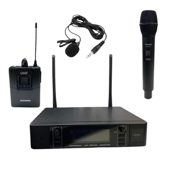 Rose RW-211-EY UHF Kablosuz Telsiz El Yaka Mikrofon 2x100 Kanal ürün görseli 1
