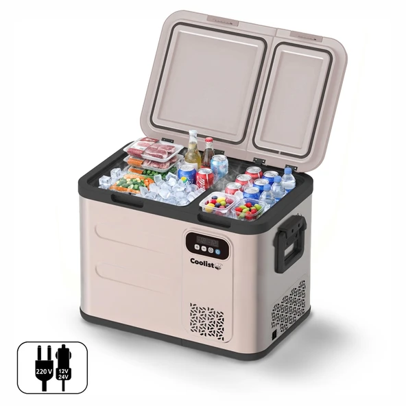 Coolist CLK50D 12/24V/220Volt 49 Litre Çift Bölmeli Outdoor Kompresörlü Bluetooth Bağlantılı Oto Buzdolabı ürün görseli 1