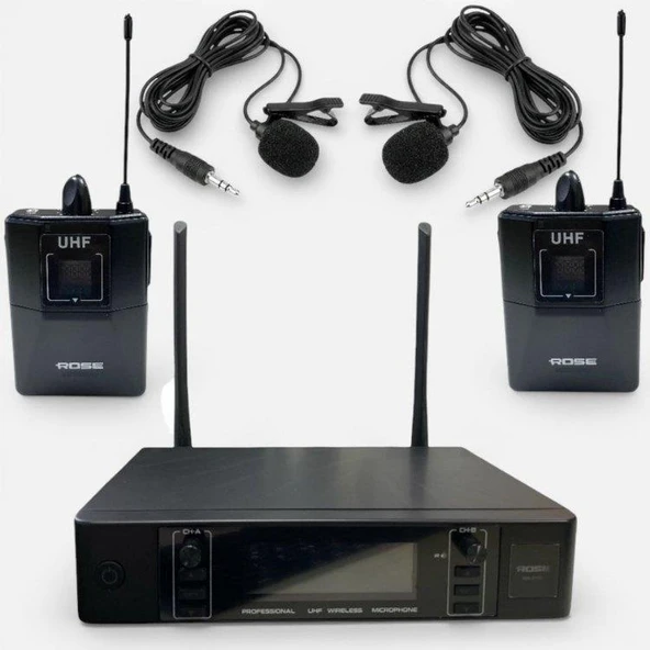 Rose RW-211-YY UHF Kablosuz Telsiz Çift Yaka Mikrofon 2x100 Kanal ürün görseli 1