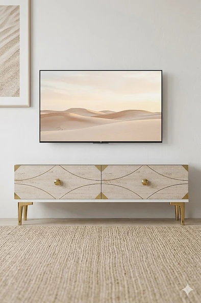 TSA1297BTG ALFA Tv Sehpası Beyaz-Traverten-Gold 120cm ürün görseli 1
