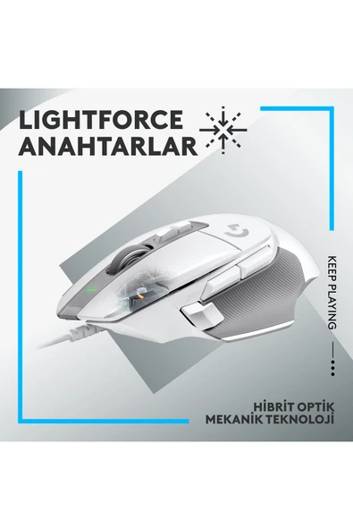logitech G G502 X Kablolu HERO 25K Sensörlü Yüksek Performanslı Oyuncu Mouse, Beyaz 910-006147 - Resim 2