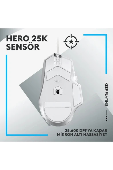 logitech G G502 X Kablolu HERO 25K Sensörlü Yüksek Performanslı Oyuncu Mouse, Beyaz 910-006147 - Resim 4