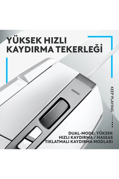 logitech G G502 X Kablolu HERO 25K Sensörlü Yüksek Performanslı Oyuncu Mouse, Beyaz 910-006147 - Resim 3