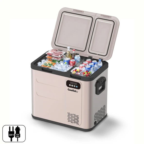 Coolist CLK60D 12/24V/220Volt 59 Litre Çift Bölmeli Outdoor Kompresörlü Bluetooth Bağlantılı Oto Buzdolabı ürün görseli 1