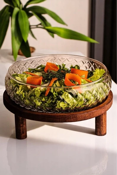 EG75 Rustik Model %100 El Yapımı Büyük Boy(24cm) Cam Salata,Meze ve Makarna Kasesi ürün görseli 1