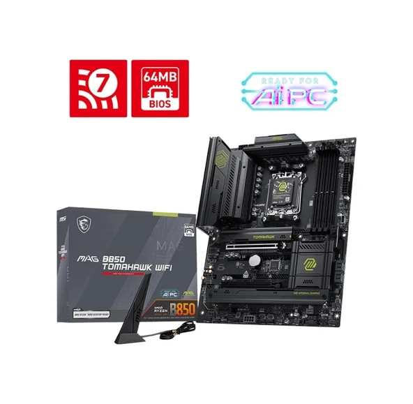 MSI MAG B850 Tomahawk Wi-Fi AMD AM5 DDR5 ATX Anakart ürün görseli 1