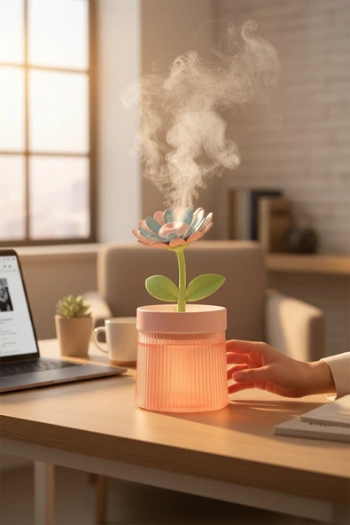 EG75 Çiçek Modelli Işıklı Hava Nemlendirici Buhar Makinesi Aroma Difüzörü ürün görseli 1