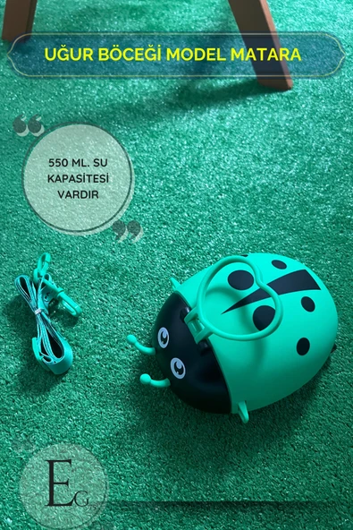 EG75 Uğur Böceği Desenli Tekerlekli 550ml. Kapasiteli Motivasyonel Matara Okul Suluk Matarası ürün görseli 1