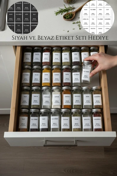 EG75 12 Adet Kare Formlu Cam Baharatlık Seti Yanında 32 Adet Sticker Hediyeli... ürün görseli 1