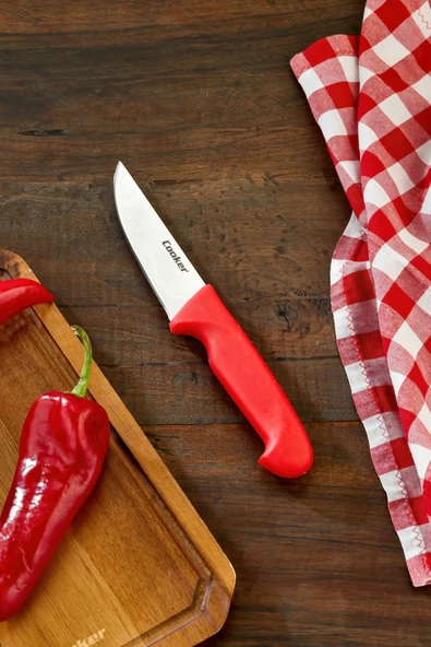Cooker 25 cm Paslanmaz Çelik Kasap Bıçağı Kırmızı CKR4596 ürün görseli 1