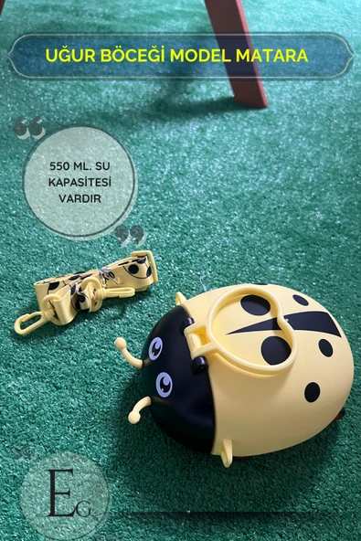 EG75 Uğur Böceği Desenli Tekerlekli 550ml. Kapasiteli Motivasyonel Matara Okul Suluk Matarası ürün görseli 1