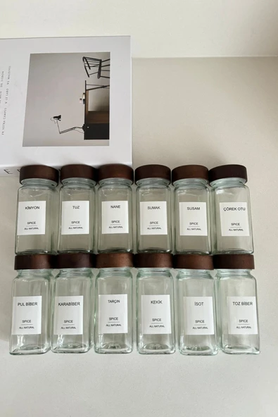 EG75 12 Adet Kare Formlu Cam Baharatlık Seti Yanında 32 Adet Sticker Hediyeli... ürün görseli 1