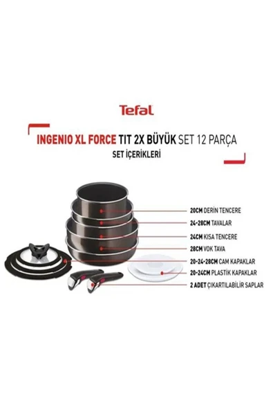 TEFAL Ingenio XL Force Titanyum 2X Büyük Set 12 Parça ürün görseli 1