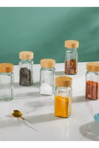 HZL HOME 1 Adet 120 ml Cam Bambu Kapaklı Baharat Şişesi ürün görseli 1