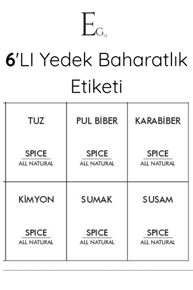 EG75 6'lı Yedek Etiket Baharatlık Etiketi Bambu Baharatlıklara Özel ürün görseli 1